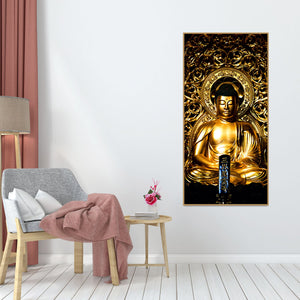 Gautam Buddha Golden Sculpture Vertical Wall Painting