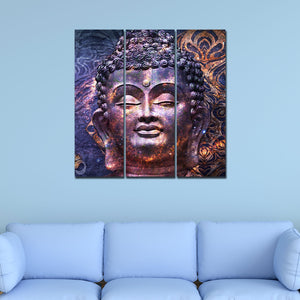 Peaceful Buddha Face Sculpture Wall Painting Three Pieces