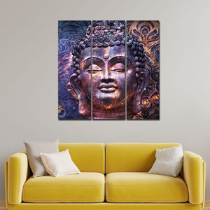 Peaceful Buddha Face Sculpture Wall Painting Three Pieces