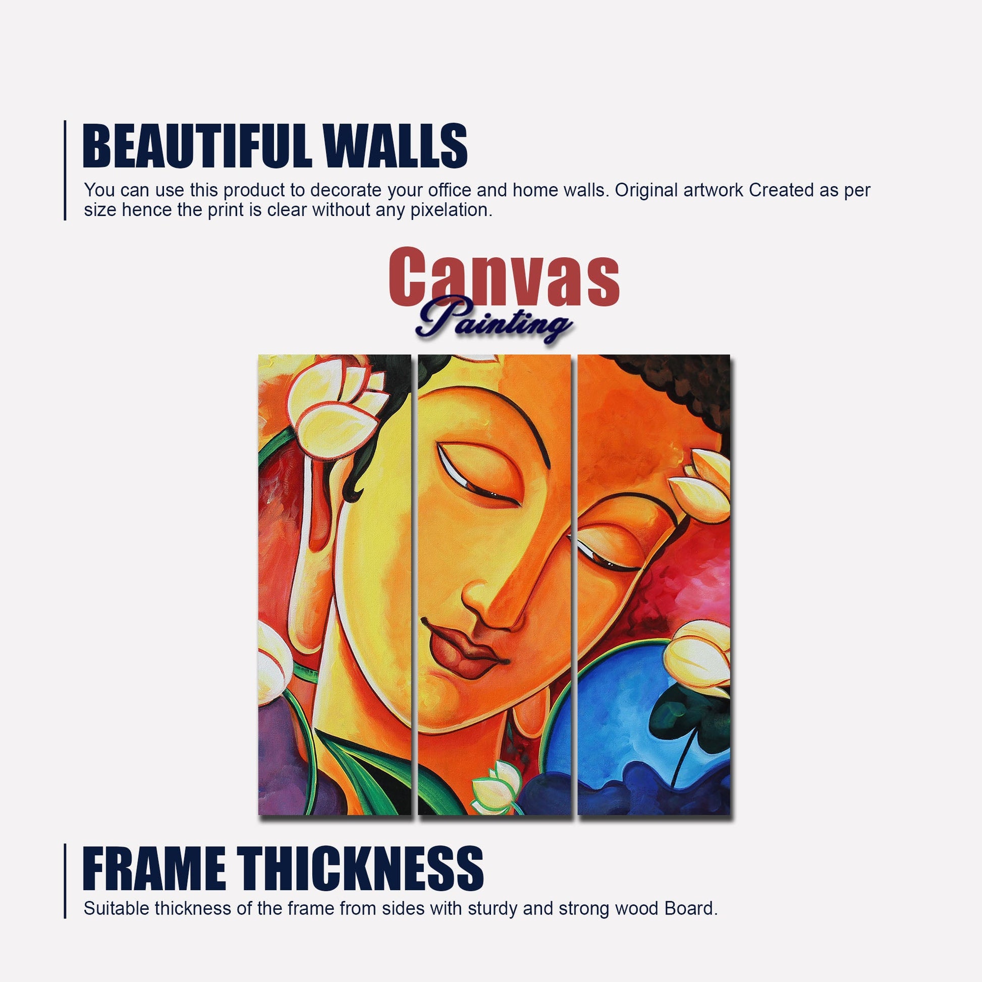 Portrait of Lord Buddha Wall Painting Three Pieces