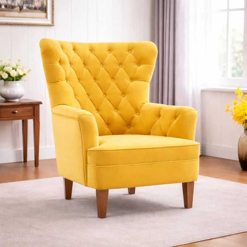 Premium Yellow Velvet Sofa Lounge Chair for Home