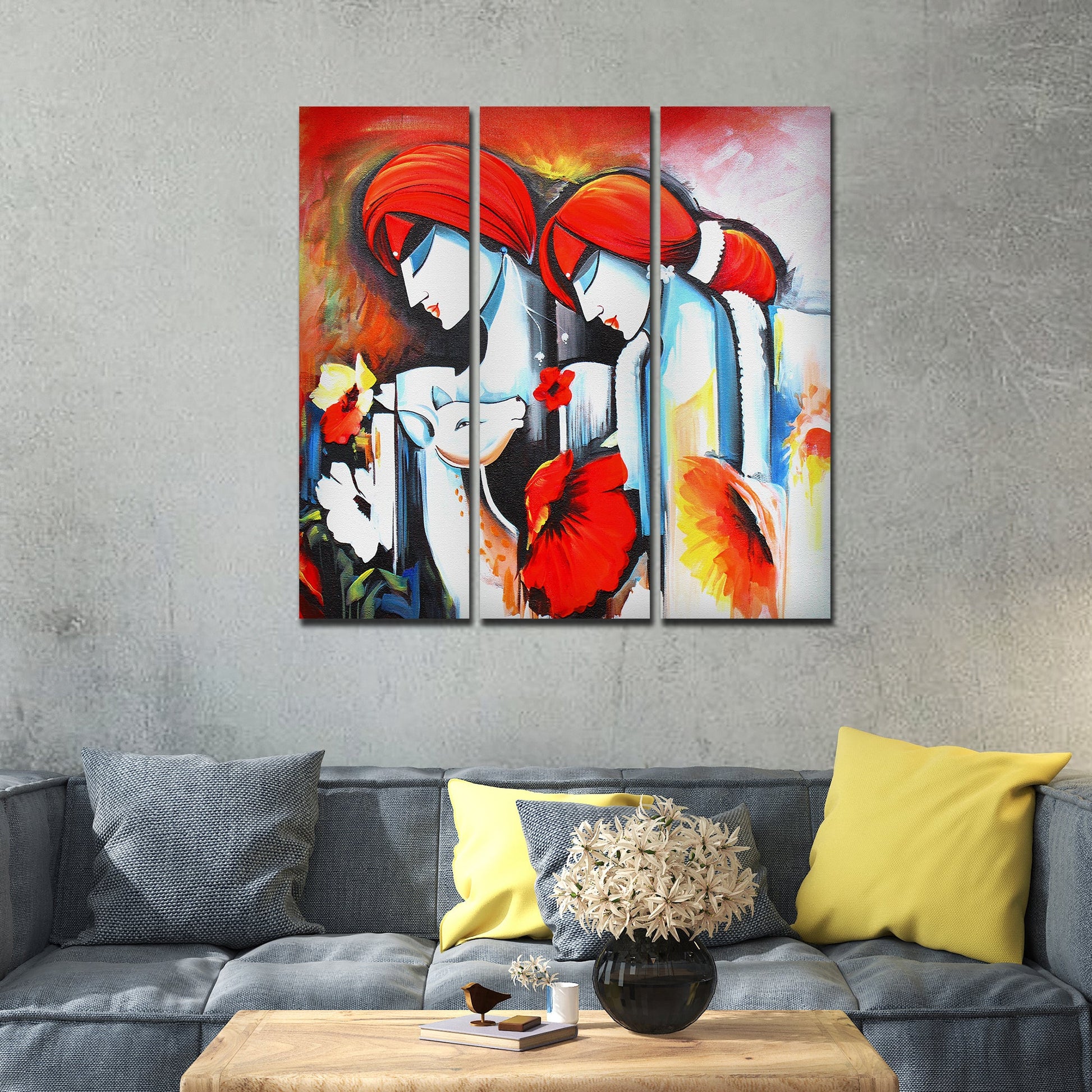 Radha Krishna Painting Wall Canvas Modern Art 3 Panels