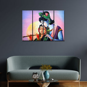 Radha Krishna Canvas Wall Painting 4 Panels Set