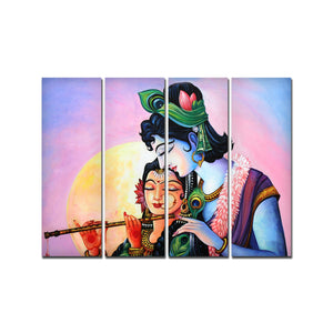 Radha Krishna Canvas Wall Painting 4 Panels Set