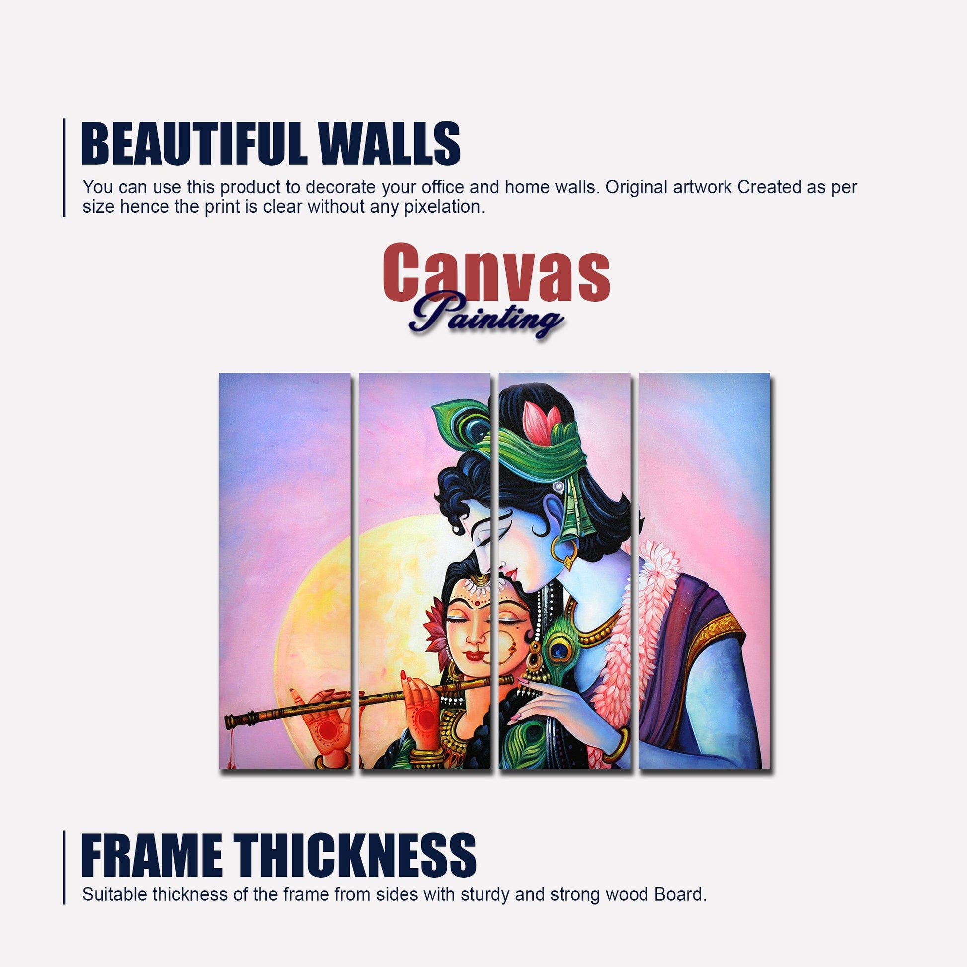 Radha Krishna Canvas Wall Painting 4 Panels Set