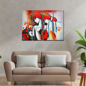 Radha Krishna Painting Wall Canvas Modern Art 4 Panels