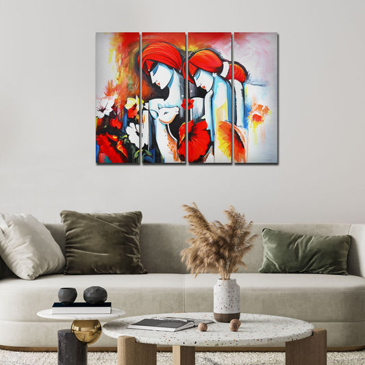 Radha Krishna Painting Wall Canvas Modern Art 4 Panels