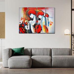 Radha Krishna Painting Wall Canvas Modern Art 4 Panels