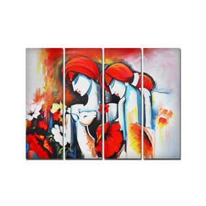 Radha Krishna Painting Wall Canvas Modern Art 4 Panels