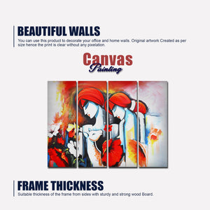 Radha Krishna Painting Wall Canvas Modern Art 4 Panels