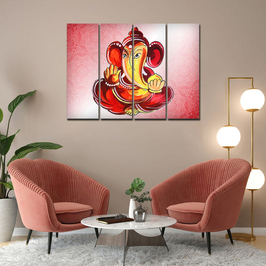 Religious Lord Ganesha Canvas Wall Painting Set of Four