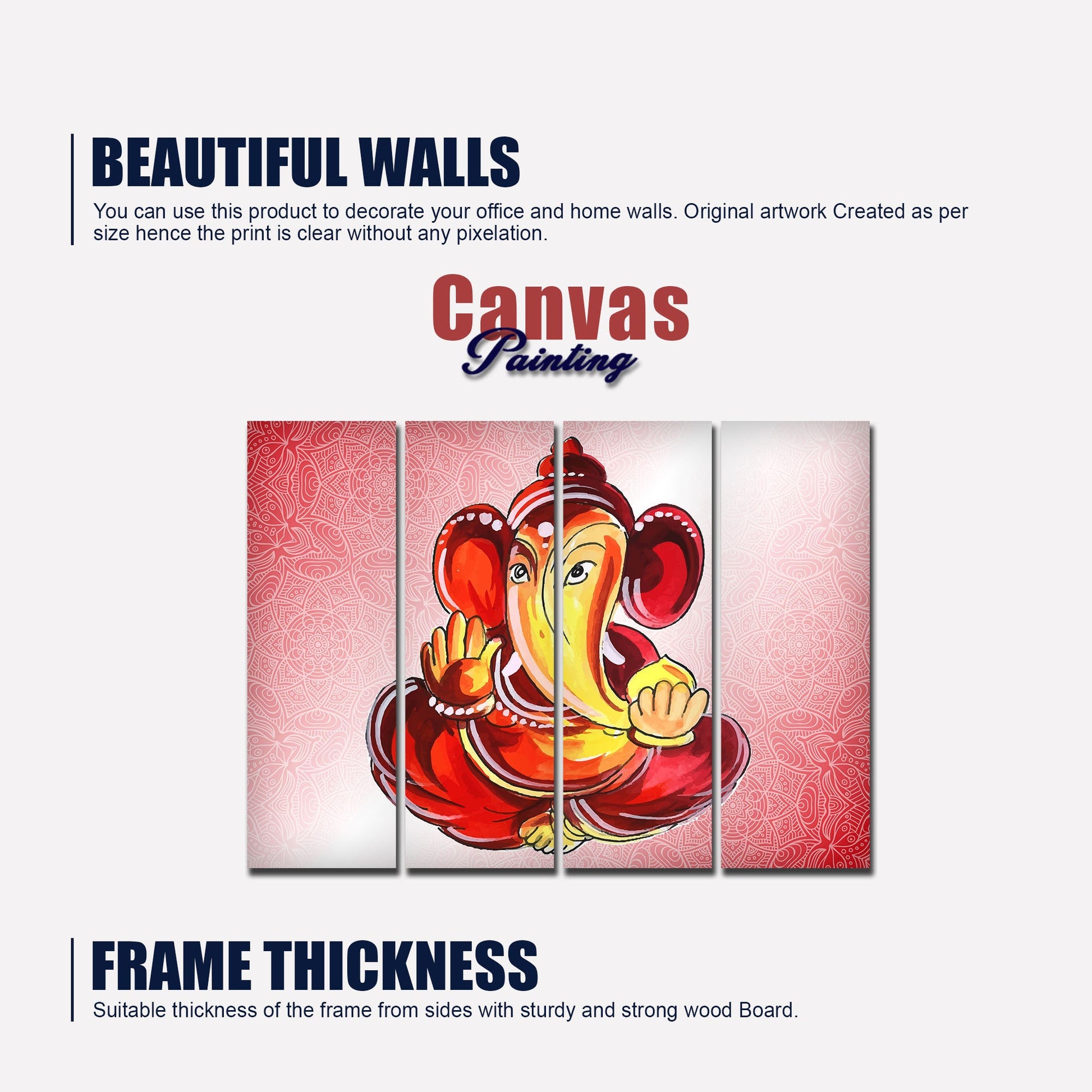 Religious Lord Ganesha Canvas Wall Painting Set of Four