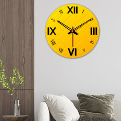 Roman Numbers Yellow Print Wooden Wall Clock