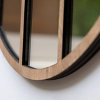 Round Grid Wall Mirror for Home Décor | Modern Wooden Frame Mirror