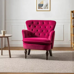 Premium Perfect Cushiony Magenta Tufted Super Comfy Blush Velvet Sofa Lounge Chair