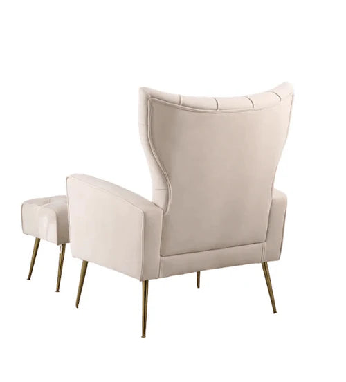 Luxury White Wingback Sofa Lounge Chair with Ottoman