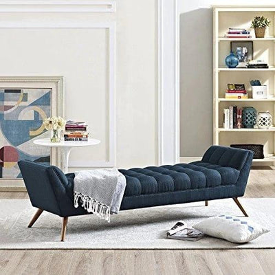 Navy Blue Tufted Sofa Lounge Chair with Wooden Legs