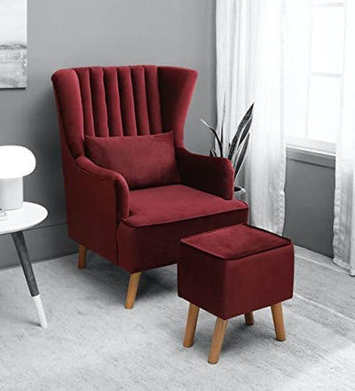 Maroon Wingback Sofa Lounge Chair with Footrest