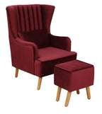 Maroon Wingback Sofa Lounge Chair with Footrest