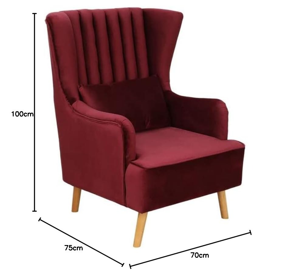 Maroon Wingback Sofa Lounge Chair with Ottoman