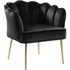 Black Velvet Shell Back Sofa Lounge Chair with Gold Legs