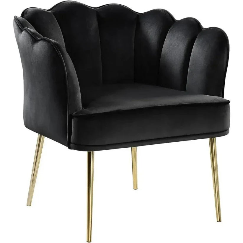 Black Velvet Shell Back Sofa Lounge Chair with Gold Legs