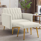 White Convertible Sofa Lounge Chair with Footrest