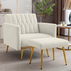White Convertible Sofa Lounge Chair with Footrest