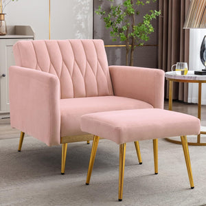 Pink Convertible Sofa Lounge Chair with Footrest