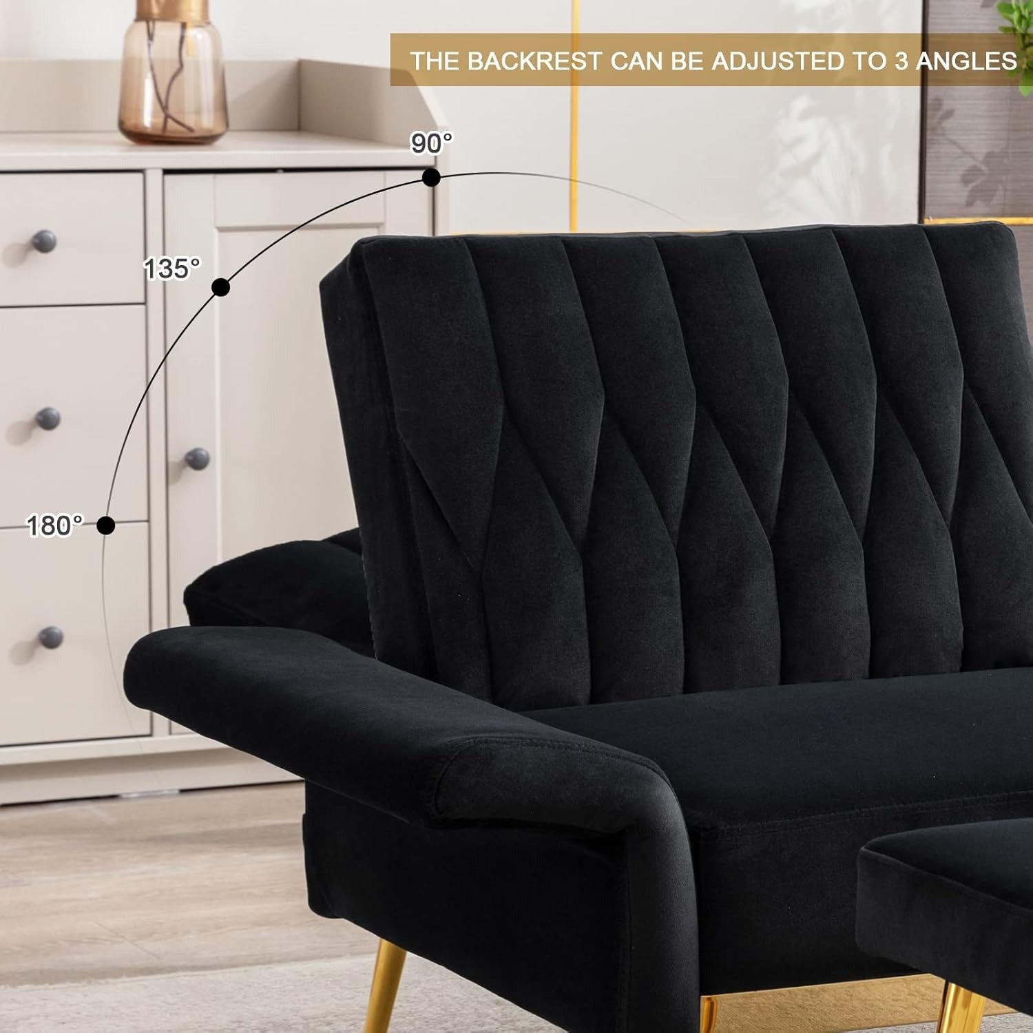 Black Convertible Sofa Lounge Chair with Ottoman