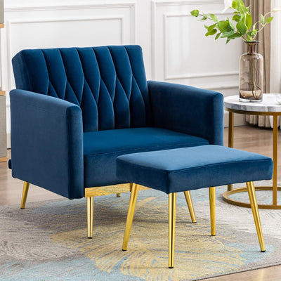 Blue Convertible Sofa Lounge Chair with Footrest