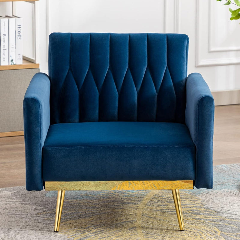 Blue Convertible Sofa Lounge Chair with Footrest