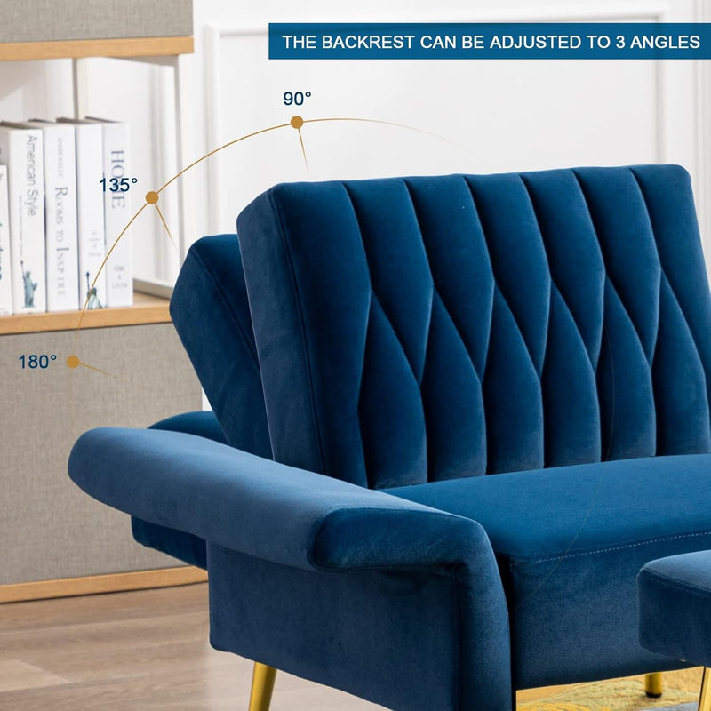 Blue Convertible Sofa Lounge Chair with Footrest