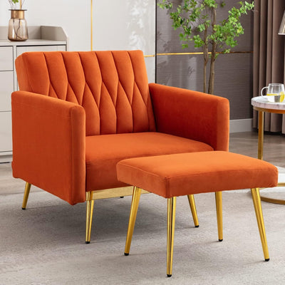Orange Convertible Sofa Lounge Chair with Footrest