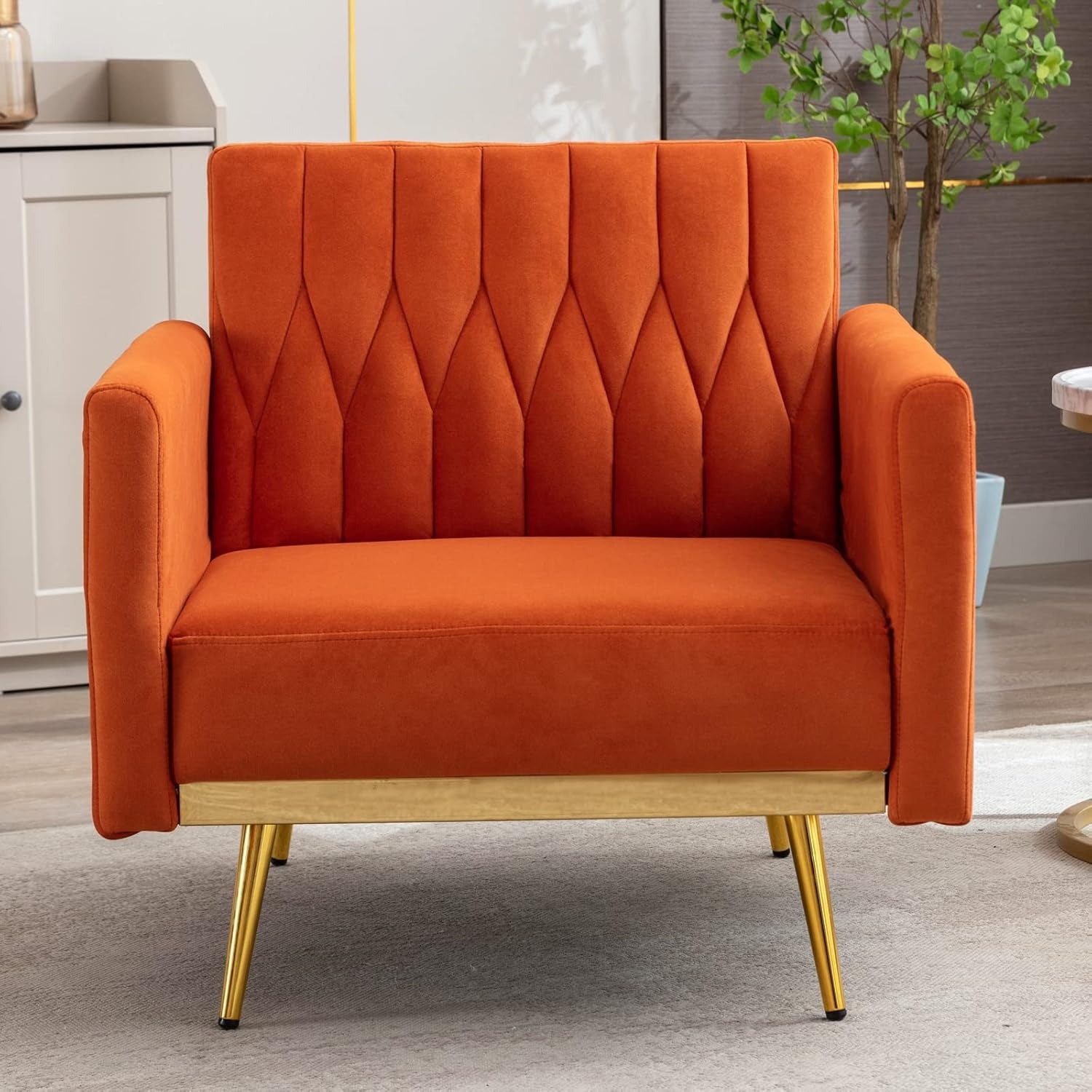 Orange Convertible Sofa Lounge Chair with Ottoman