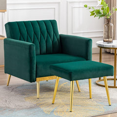 Green Convertible Sofa Lounge Chair with Footrest