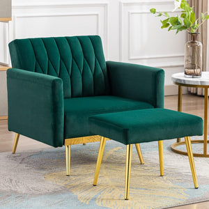 Green Convertible Sofa Lounge Chair with Footrest