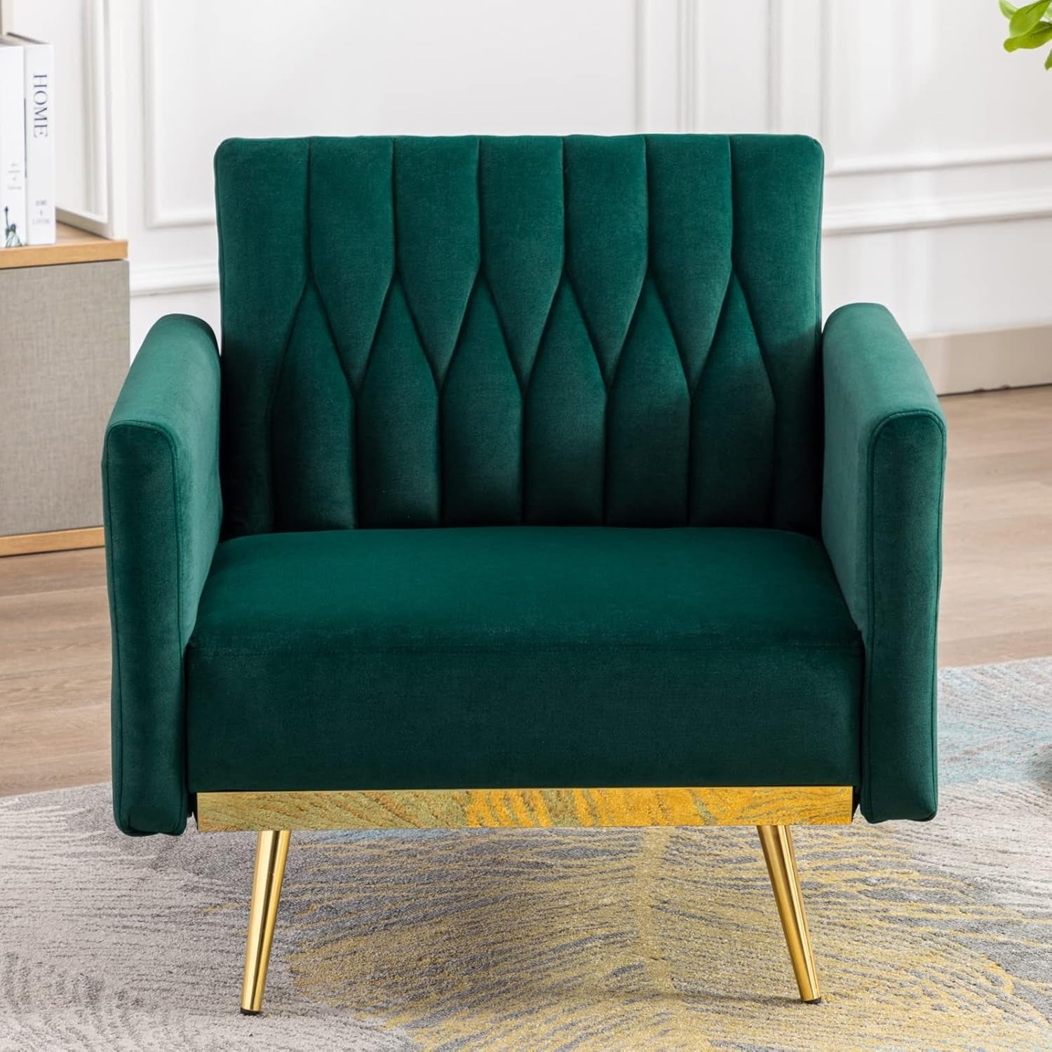 Green Convertible Sofa Lounge Chair with Ottoman
