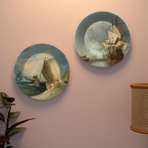 Sailing Ships Ceramic Wall Hanging Plates of Two Pieces