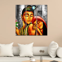 Shree Radhe Krishna Canvas Wall Painting Set of 3 Panel