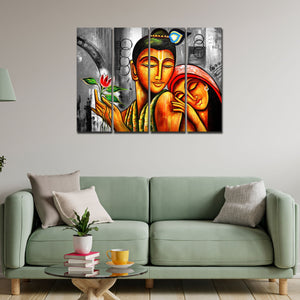 Shree Radhe Krishna Canvas Wall Painting Set of 4 Panel