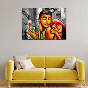 Shree Radhe Krishna Canvas Wall Painting Set of 4 Panel