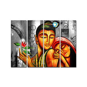 Shree Radhe Krishna Canvas Wall Painting Set of 4 Panel