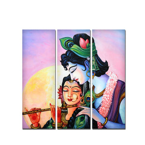 Shri Radha Krishna with Flute Wall Painting Set of 3