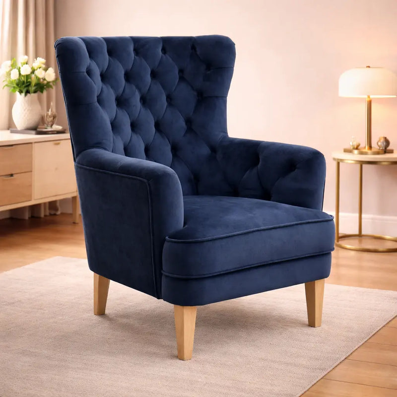 Soft Navy Blue Velvet Sofa Lounge Chair for Living