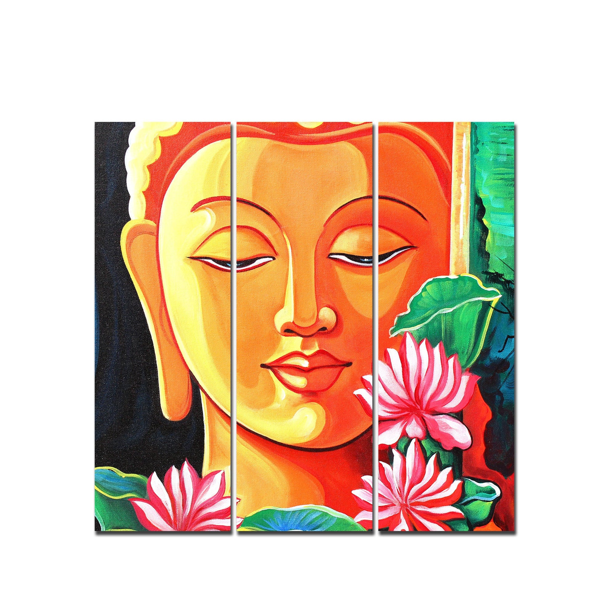 Spiritual Gautam Buddha Wall Painting of Three Pieces