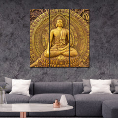 Spiritual God Buddha Wall Painting Three Pieces