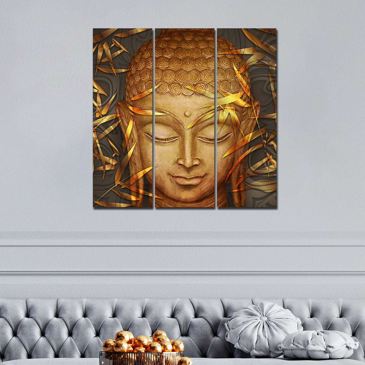 Spiritual Lord Buddha Face Wall Painting Three Pieces