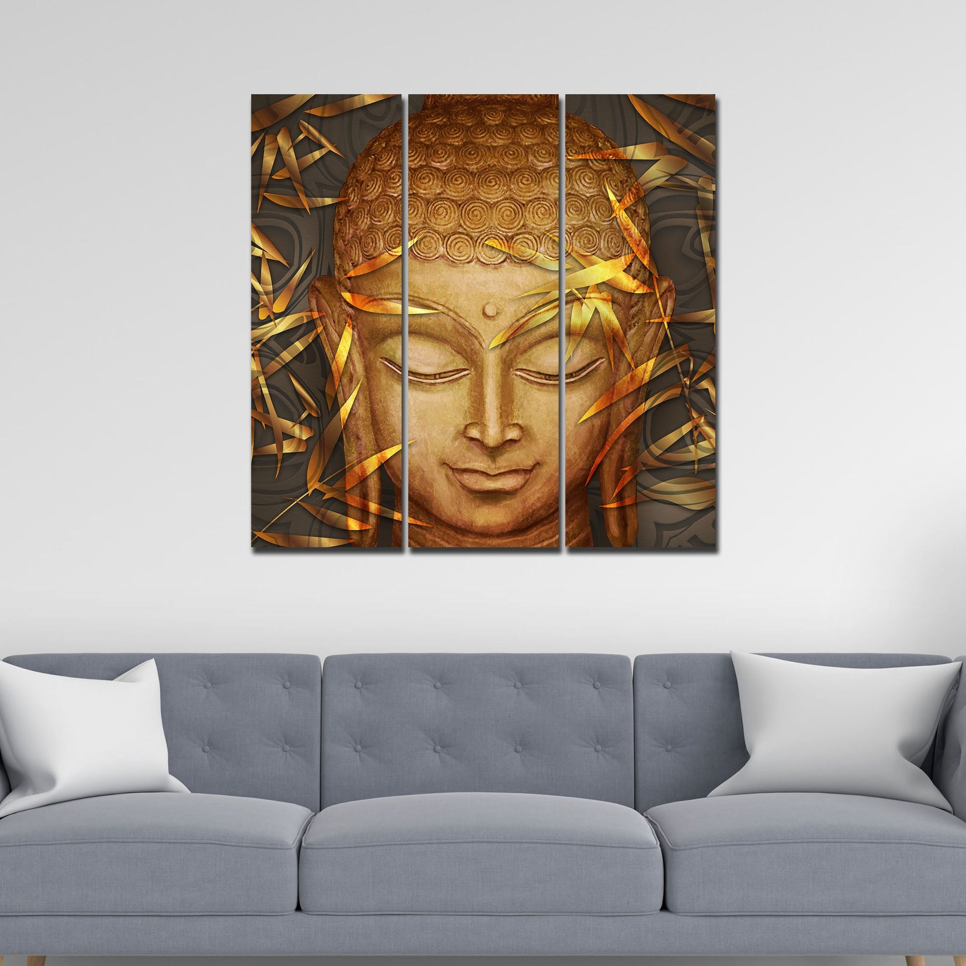 Spiritual Lord Buddha Face Wall Painting Three Pieces