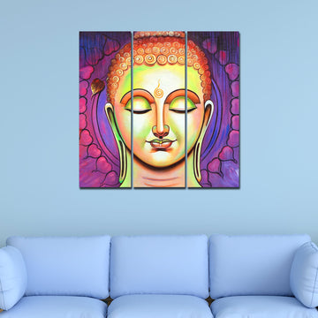 Spiritual Lord Buddha Meditating Wall Painting Three Pieces